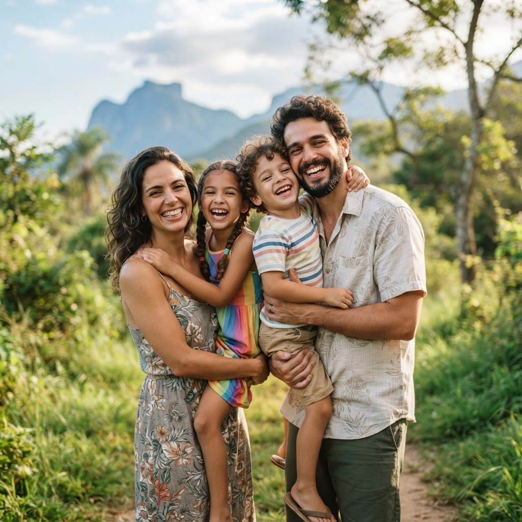 Família feliz e saudável com plano de saúde